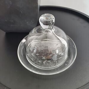 Princess House Vintage Heritage Pattern Small Glass Etched Plate & Dome Cover